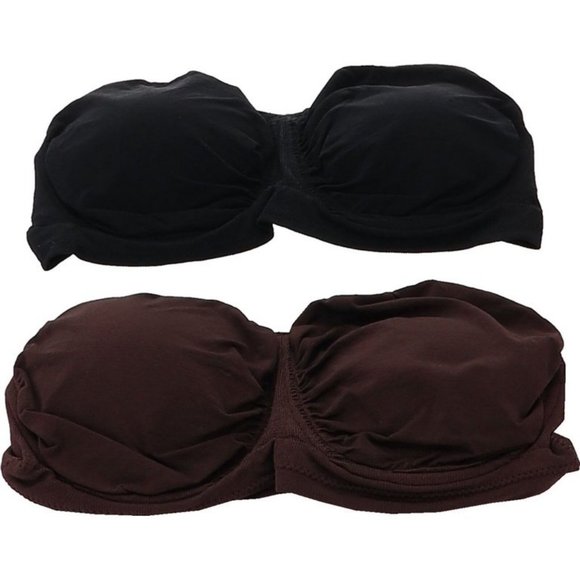 NWT RHONDA SHEAR 2 PIECE ANTIMICROBIAL UNDERWIRE BANDEAU BRA'S ESPRESSO & BLACK - Picture 1 of 11